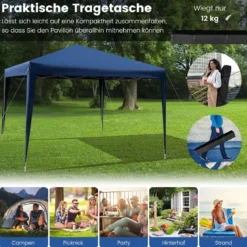 3 x 3 m Pop-Up Pavillon Strandzelt für den Außenbereich Blau