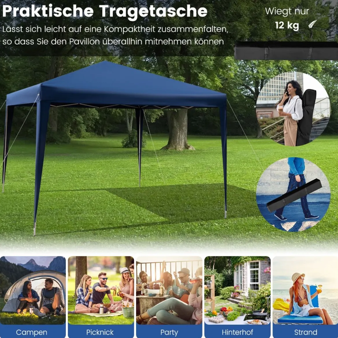 3 x 3 m Pop-Up Pavillon Strandzelt für den Außenbereich Blau