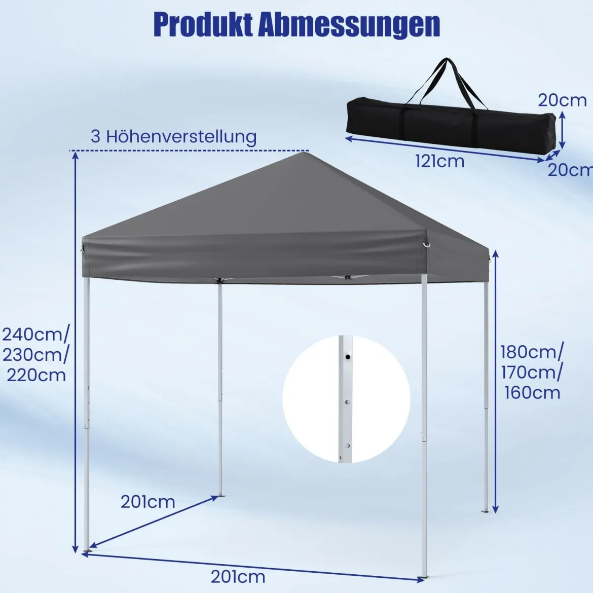 2 x 2m Pop-up Pavillon Wasserdichter Faltpavillon Winterfester Gartenpavillon UV-Schutz 50+ Grau