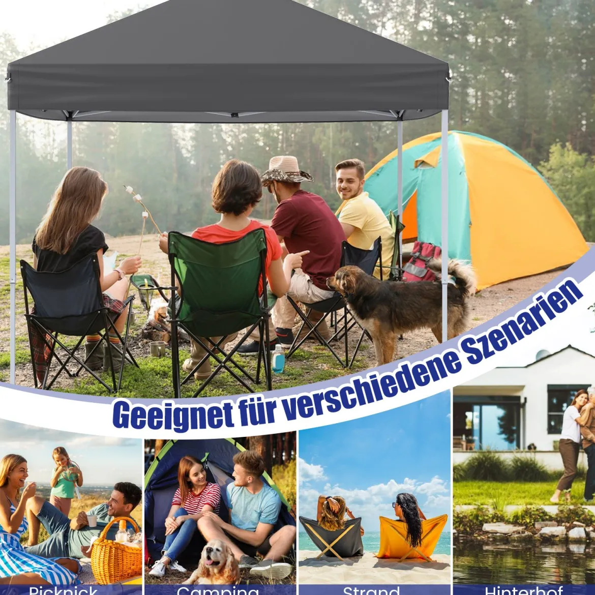 2 x 2m Pop-up Pavillon Wasserdichter Faltpavillon Winterfester Gartenpavillon UV-Schutz 50+ Grau