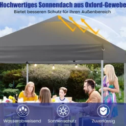 2 x 2m Pop-up Pavillon Wasserdichter Faltpavillon Winterfester Gartenpavillon UV-Schutz 50+ Grau