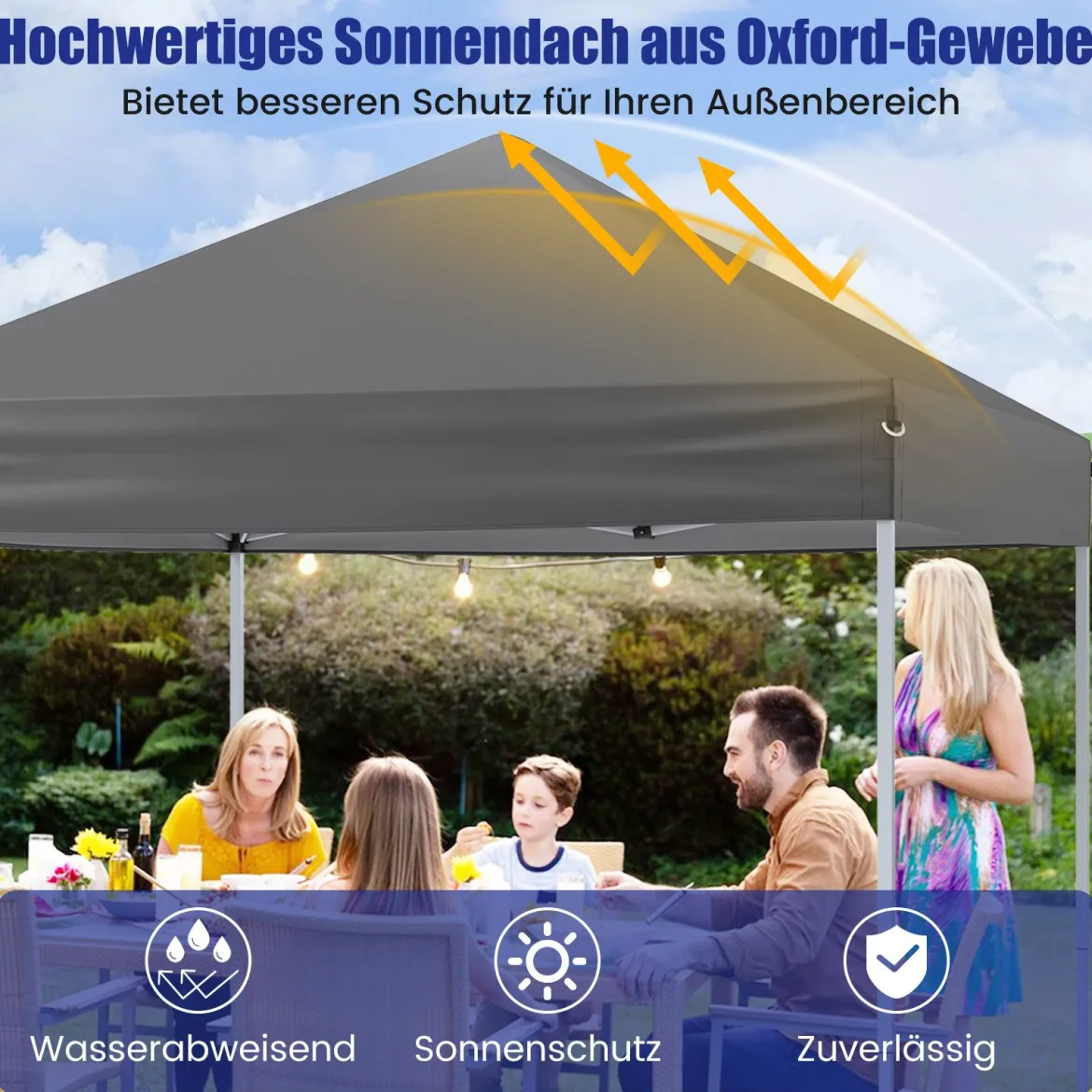 2 x 2m Pop-up Pavillon Wasserdichter Faltpavillon Winterfester Gartenpavillon UV-Schutz 50+ Grau