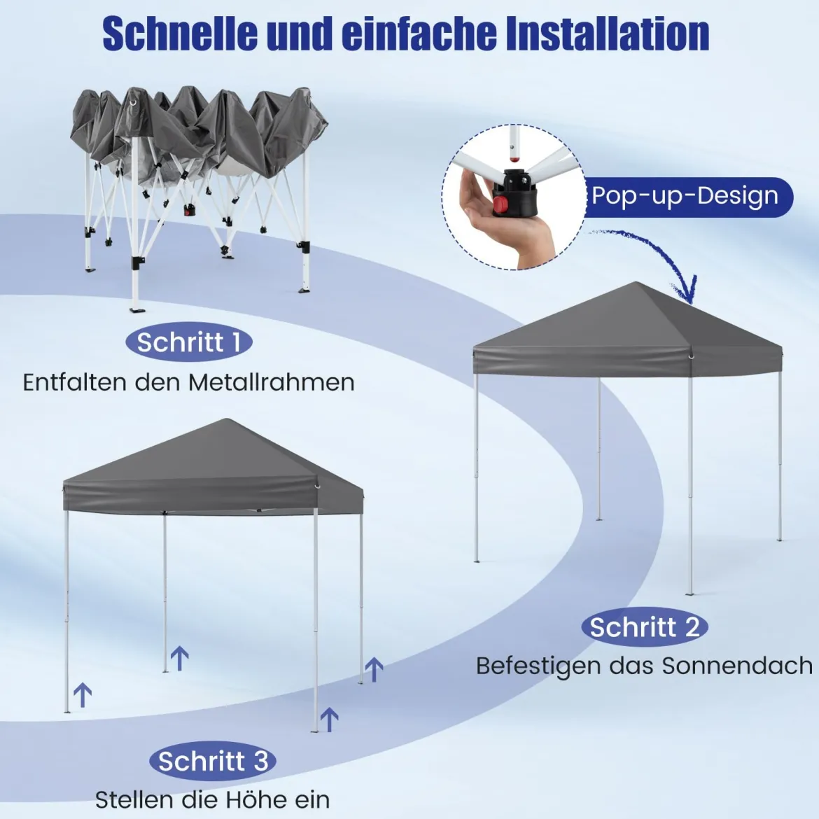 2 x 2m Pop-up Pavillon Wasserdichter Faltpavillon Winterfester Gartenpavillon UV-Schutz 50+ Grau