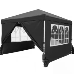 3x3m Pop up Pavillon Winterfester Gartenpavillon mit 4 Abnehmbaren Seitenwänden & Sandsäcke