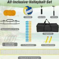 9,5 x 1 m Volleyballnetz Pool Volleyball Netz Höhenverstellbar mit Ständer Beachvolleyball Gelb