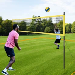 9,5 x 1 m Volleyballnetz Pool Volleyball Netz Höhenverstellbar mit Ständer Beachvolleyball Gelb