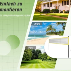 9,5 x 1 m Volleyballnetz Pool Volleyball Netz Höhenverstellbar mit Ständer Beachvolleyball Gelb