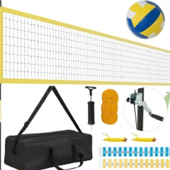 9,5 x 1 m Volleyballnetz Pool Volleyball Netz Höhenverstellbar mit Ständer Beachvolleyball Gelb