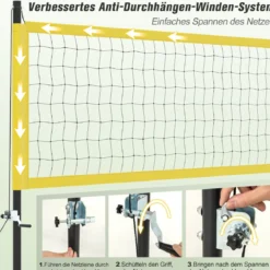 9,5 x 1 m Volleyballnetz Pool Volleyball Netz Höhenverstellbar mit Ständer Beachvolleyball Gelb