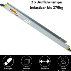 2 x Rollstuhlrampe bis 270 kg 91,5-152,5cm Teleskoprampe mit Antirutsch Belag Laderampe Rampe Alu