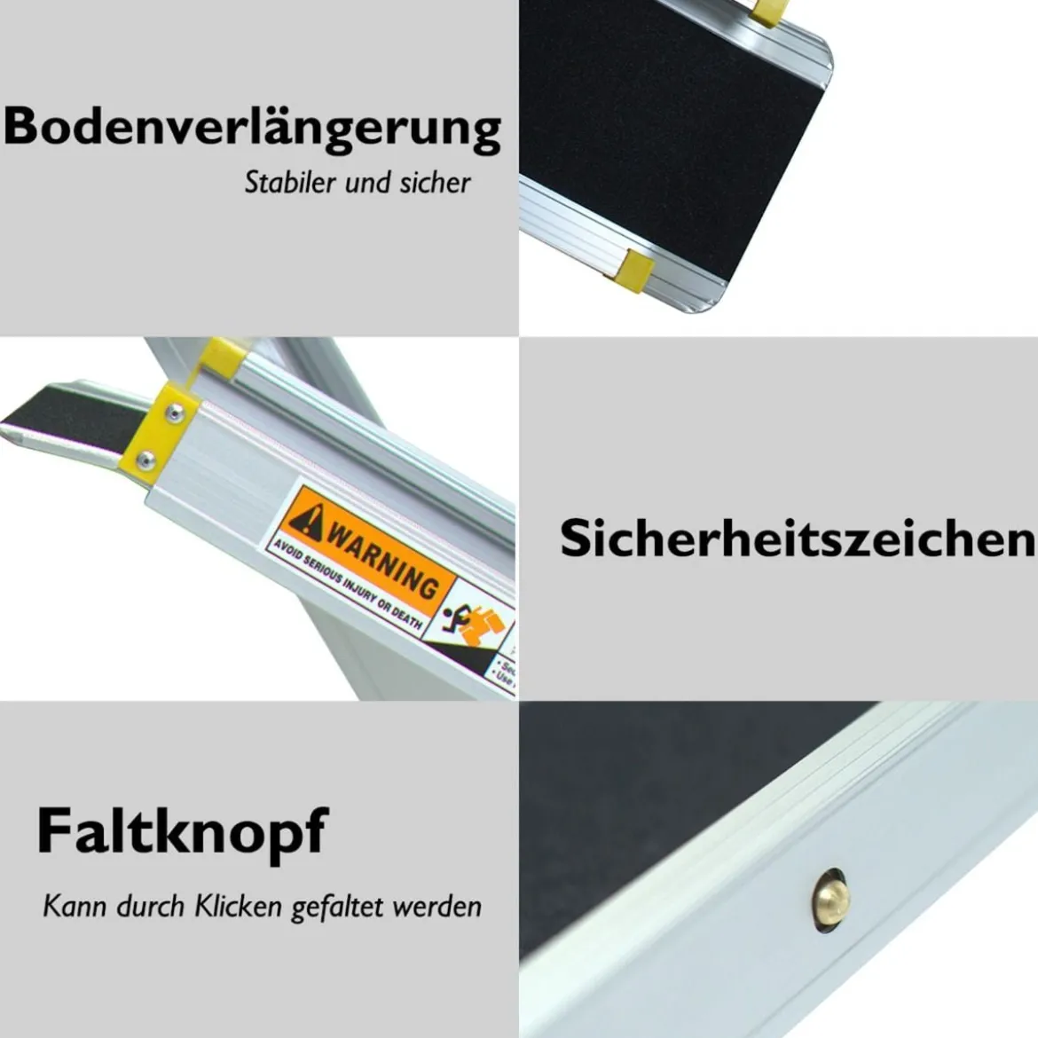 2 x Rollstuhlrampe bis 270 kg 91,5-152,5cm Teleskoprampe mit Antirutsch Belag Laderampe Rampe Alu