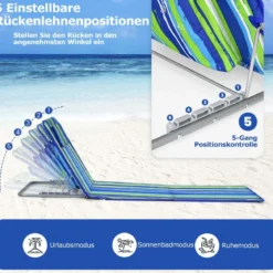2 x Strandmatte mit Beistelltisch Verstellbares Liegestuhlset 151 x 55,5 x 27-47 Blau + Grün