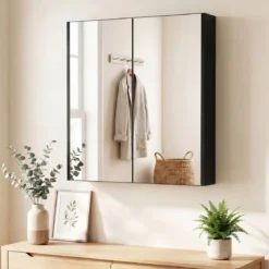 62 X 11 X 65 Cm Badezimmerschrank Mit Spiegeltüren Ablage Hängeschrank Badmöbel Holz Für Bad Rustikales Braun/Weiß/Schwarz