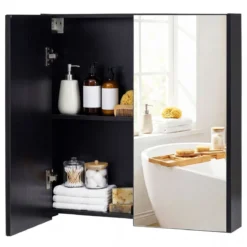 62 X 11 X 65 Cm Badezimmerschrank Mit Spiegeltüren Ablage Hängeschrank Badmöbel Holz Für Bad Rustikales Braun/Weiß/Schwarz