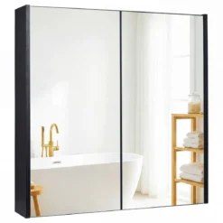 62 X 11 X 65 Cm Badezimmerschrank Mit Spiegeltüren Ablage Hängeschrank Badmöbel Holz Für Bad Rustikales Braun/Weiß/Schwarz