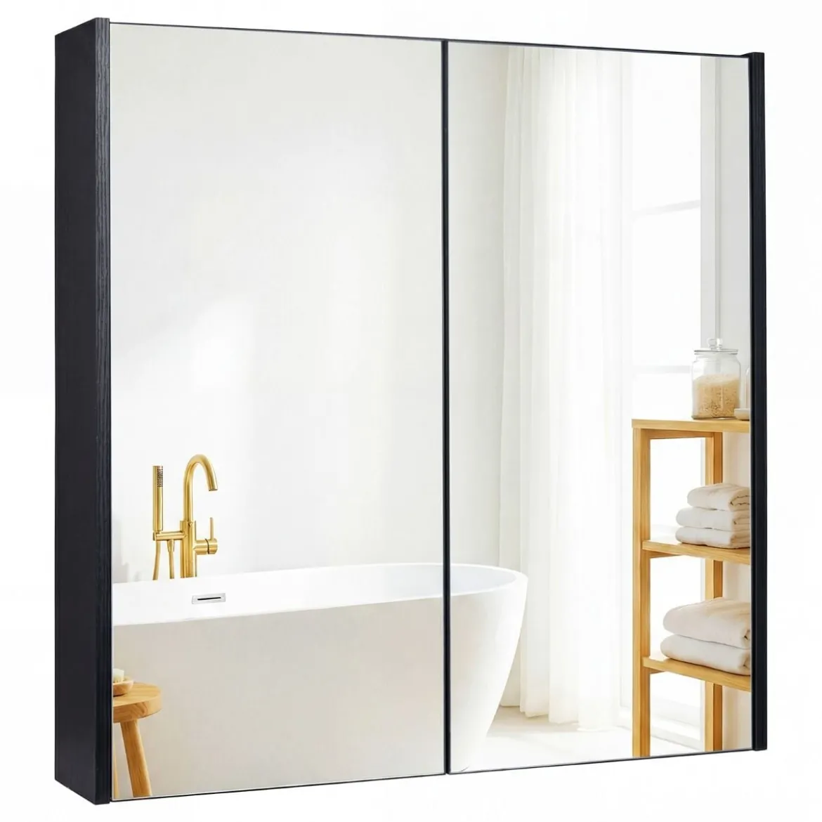 62 X 11 X 65 Cm Badezimmerschrank Mit Spiegeltüren Ablage Hängeschrank Badmöbel Holz Für Bad Rustikales Braun/Weiß/Schwarz