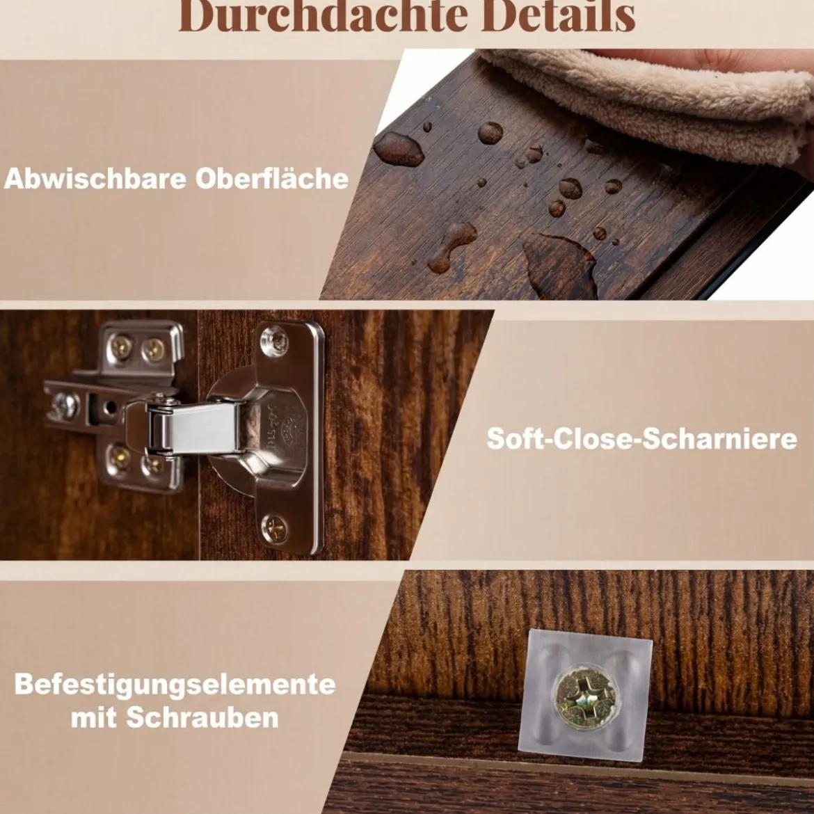 62 X 11 X 65 Cm Badezimmerschrank Mit Spiegeltüren Ablage Hängeschrank Badmöbel Holz Für Bad Rustikales Braun/Weiß/Schwarz