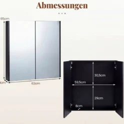 62 X 11 X 65 Cm Badezimmerschrank Mit Spiegeltüren Ablage Hängeschrank Badmöbel Holz Für Bad Rustikales Braun/Weiß/Schwarz