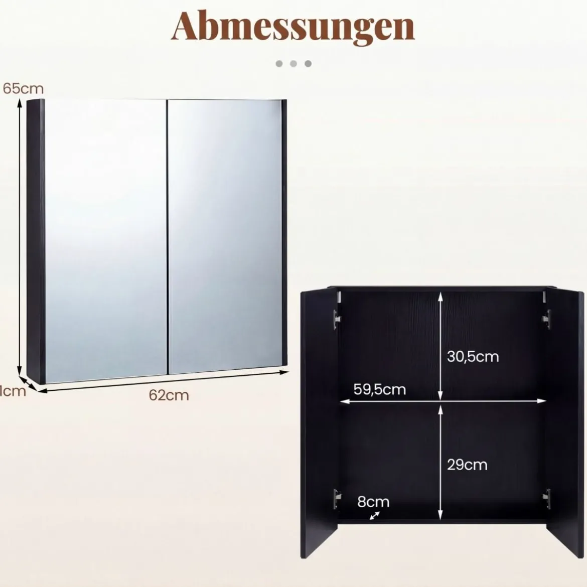 62 X 11 X 65 Cm Badezimmerschrank Mit Spiegeltüren Ablage Hängeschrank Badmöbel Holz Für Bad Rustikales Braun/Weiß/Schwarz