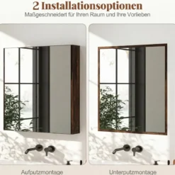 62 X 11 X 65 Cm Badezimmerschrank Mit Spiegeltüren Ablage Hängeschrank Badmöbel Holz Für Bad Rustikales Braun/Weiß/Schwarz
