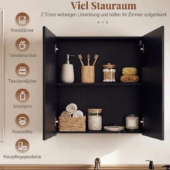 62 X 11 X 65 Cm Badezimmerschrank Mit Spiegeltüren Ablage Hängeschrank Badmöbel Holz Für Bad Rustikales Braun/Weiß/Schwarz