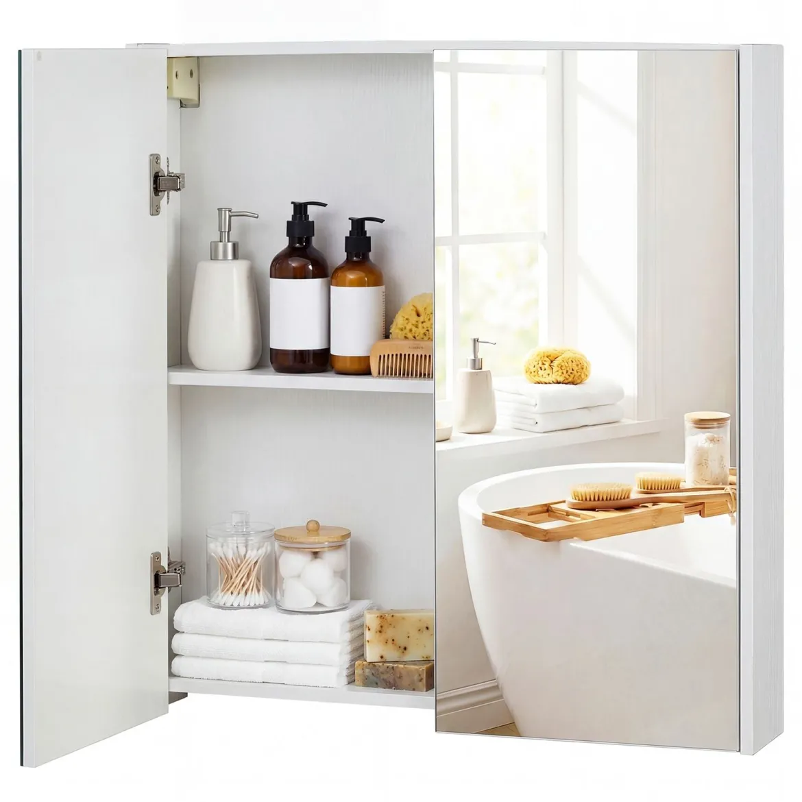 62 X 11 X 65 Cm Badezimmerschrank Mit Spiegeltüren Ablage Hängeschrank Badmöbel Holz Für Bad Rustikales Braun/Weiß/Schwarz
