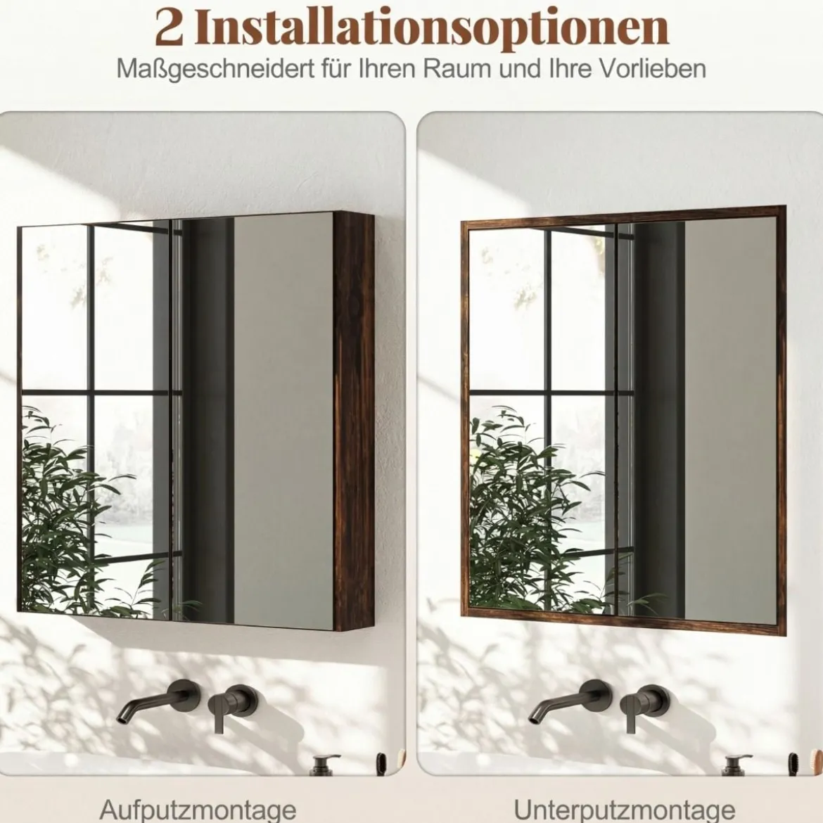 62 X 11 X 65 Cm Badezimmerschrank Mit Spiegeltüren Ablage Hängeschrank Badmöbel Holz Für Bad Rustikales Braun/Weiß/Schwarz