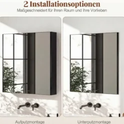 62 X 11 X 65 Cm Badezimmerschrank Mit Spiegeltüren Ablage Hängeschrank Badmöbel Holz Für Bad Rustikales Braun/Weiß/Schwarz