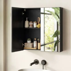 62 X 11 X 65 Cm Badezimmerschrank Mit Spiegeltüren Ablage Hängeschrank Badmöbel Holz Für Bad Rustikales Braun/Weiß/Schwarz