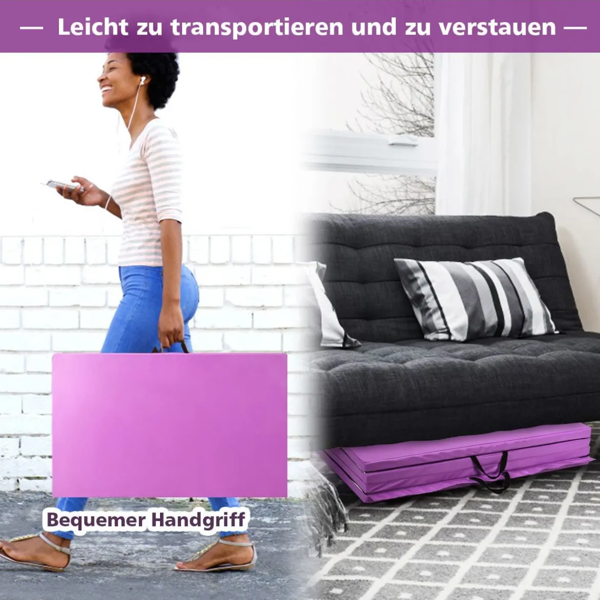 240 x 116 x 5 cm faltbare Gymnastikmatte Sportmatte Fitnessmatte Turnmatte Lila