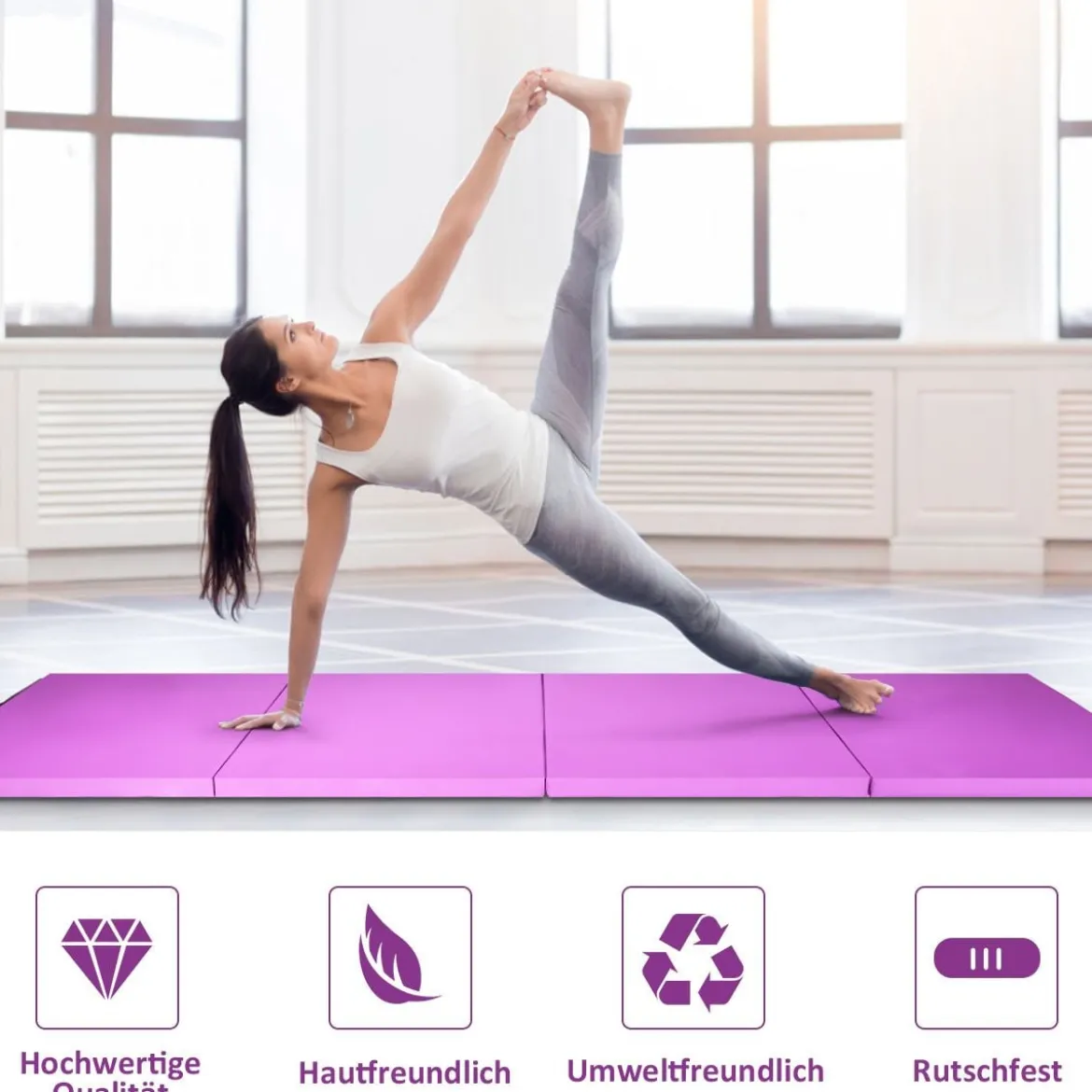 240 x 116 x 5 cm faltbare Gymnastikmatte Sportmatte Fitnessmatte Turnmatte Lila