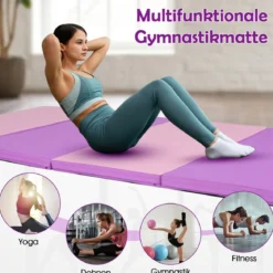 240 x 116 x 5 cm Faltbare Gymnastikmatte Gymnastikmatte Fitnessmatte Gymnastikmatte mit Tragegriffen Lila + Rosa