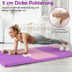 240 x 116 x 5 cm Faltbare Gymnastikmatte Gymnastikmatte Fitnessmatte Gymnastikmatte mit Tragegriffen Lila + Rosa