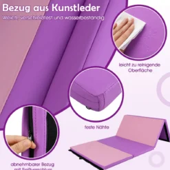 240 x 116 x 5 cm Faltbare Gymnastikmatte Gymnastikmatte Fitnessmatte Gymnastikmatte mit Tragegriffen Lila + Rosa