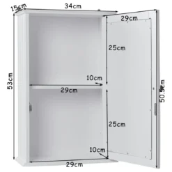 34 x 15 x 53 cm 2 Fächer Badschrank Spiegelschrank Hängeschrank
