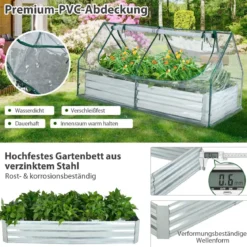 180 x 90 x 91 cm Goßes Verzinktes Hochbeet mit Gewächshaus