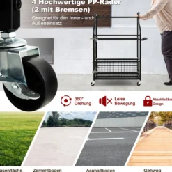 66 x 40 x 102 cm großer Werkzeughalter auf Rädern Werkzeugwagen für die Garage Geräteständer