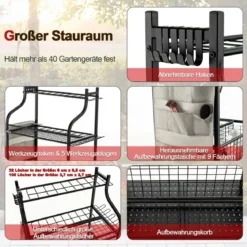 66 x 40 x 102 cm großer Werkzeughalter auf Rädern Werkzeugwagen für die Garage Geräteständer