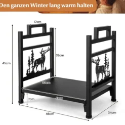 46 x 34 x 45 cm Kaminholzregal Kaminholzständer aus Metall mit Griffen & verstellbaren Fußpolstern Schwarz