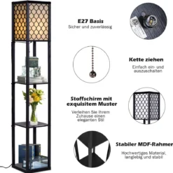 160x26x26cm Standleuchte Regal Moderne Innenbeleuchtung mit 3-Ebenen Bodenlampe