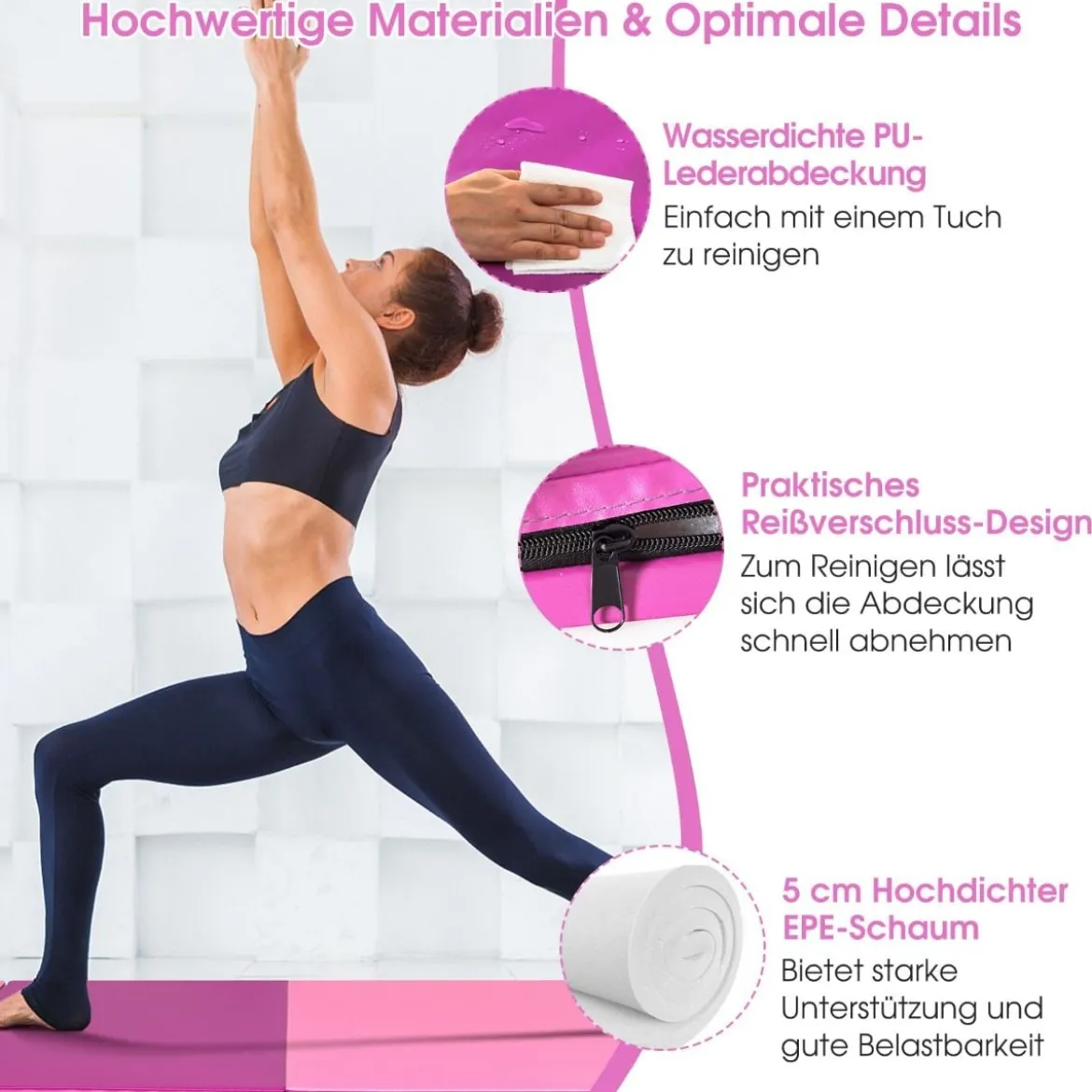 240 x 120 x 5 cm Weichbodenmatte Gymnastikmatte klappbar Yogamatte mit Klettverschluss und 2 Tragegriffe