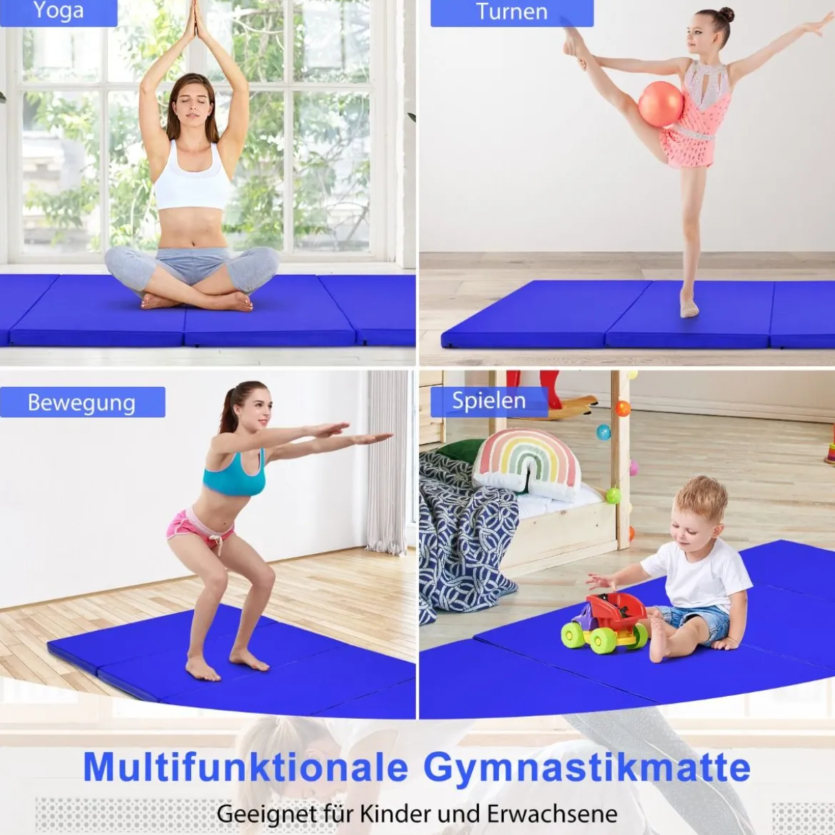 240 x 120 x 5 cm Weichbodenmatte Gymnastikmatte klappbar Yogamatte mit Klettverschluss und 2 Tragegriffe
