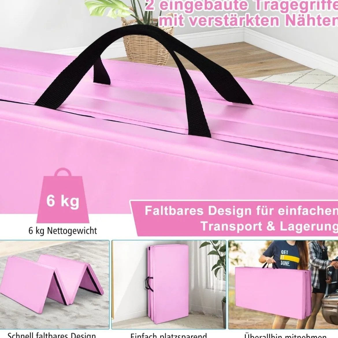 240 x 120 x 5 cm Weichbodenmatte Gymnastikmatte klappbar Yogamatte mit Klettverschluss und 2 Tragegriffe