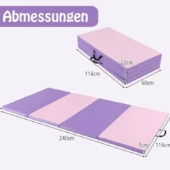 240 x 120 x 5 cm Weichbodenmatte Gymnastikmatte klappbar Yogamatte mit Klettverschluss und 2 Tragegriffe