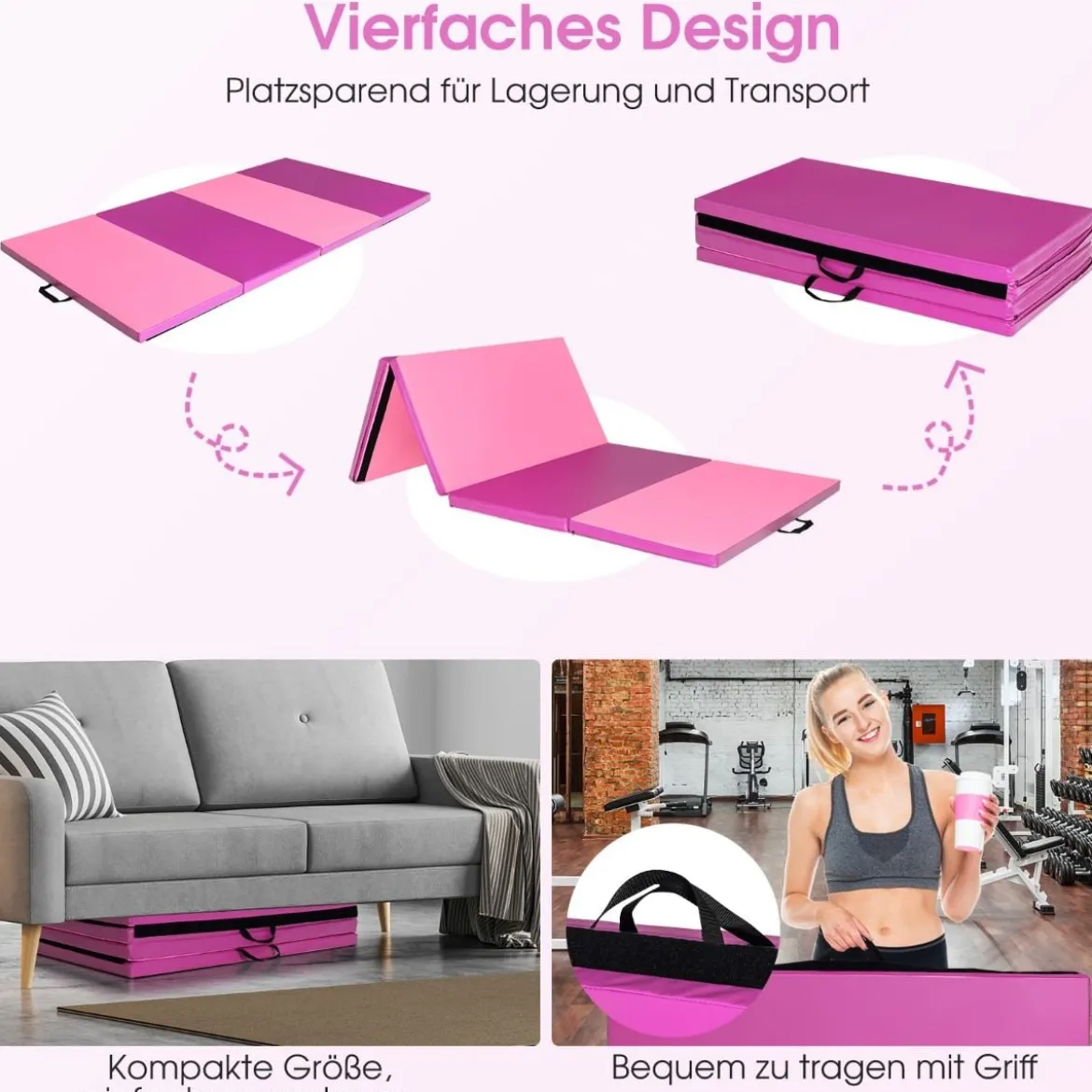 240 x 120 x 5 cm Weichbodenmatte Gymnastikmatte klappbar Yogamatte mit Klettverschluss und 2 Tragegriffe