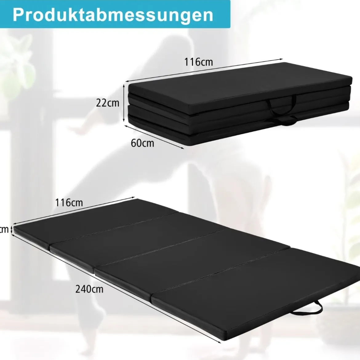 240 x 120 x 5 cm Weichbodenmatte Gymnastikmatte klappbar Yogamatte mit Klettverschluss und 2 Tragegriffe
