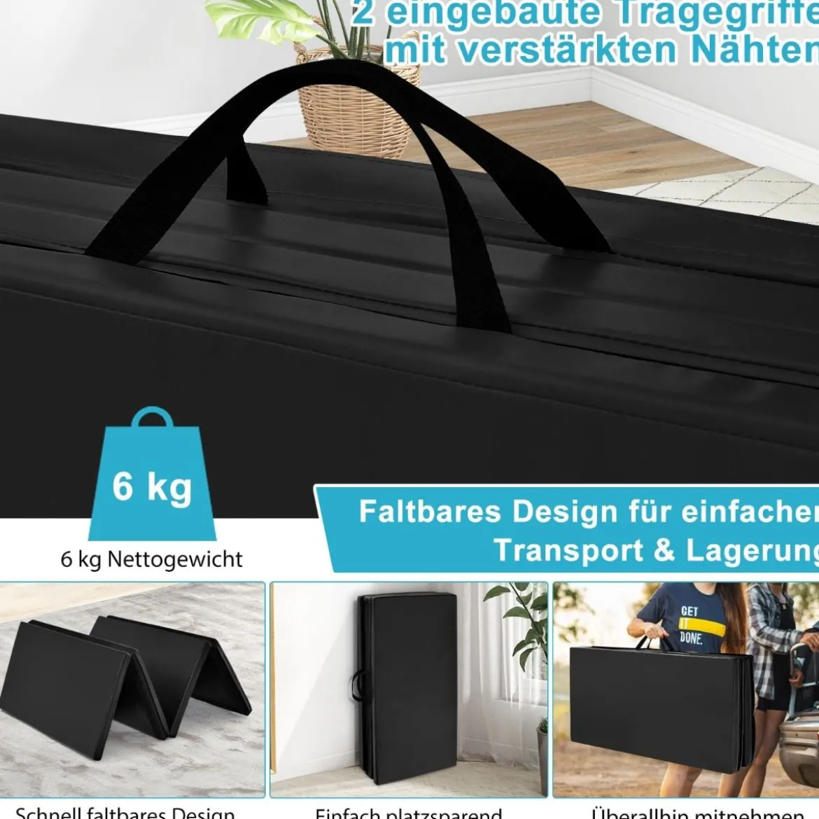 240 x 120 x 5 cm Weichbodenmatte Gymnastikmatte klappbar Yogamatte mit Klettverschluss und 2 Tragegriffe