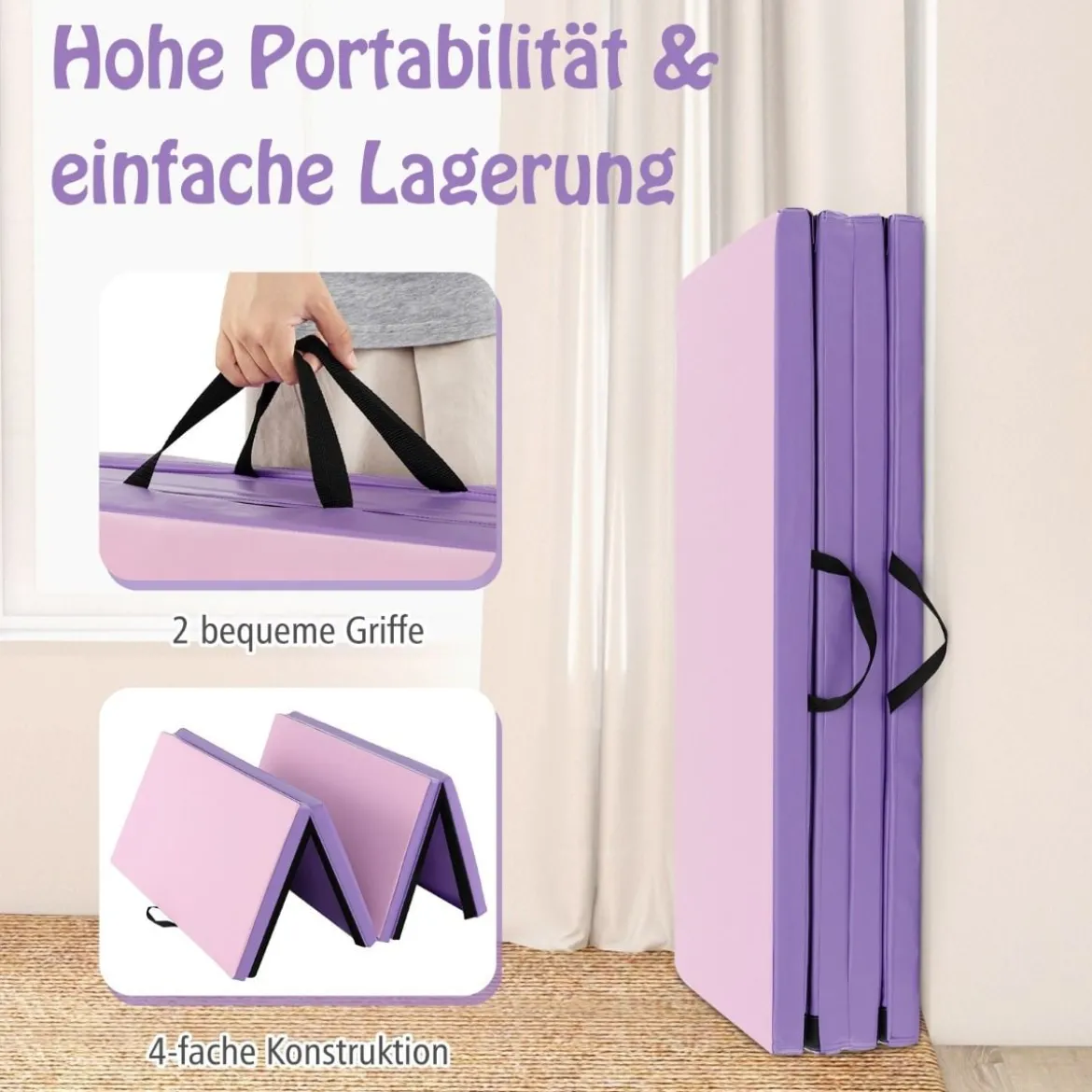 240 x 120 x 5 cm Weichbodenmatte Gymnastikmatte klappbar Yogamatte mit Klettverschluss und 2 Tragegriffe