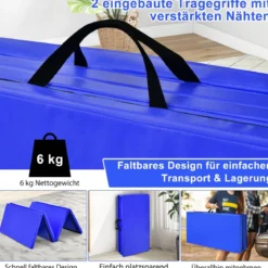 240 x 120 x 5 cm Weichbodenmatte Gymnastikmatte klappbar Yogamatte mit Klettverschluss und 2 Tragegriffe