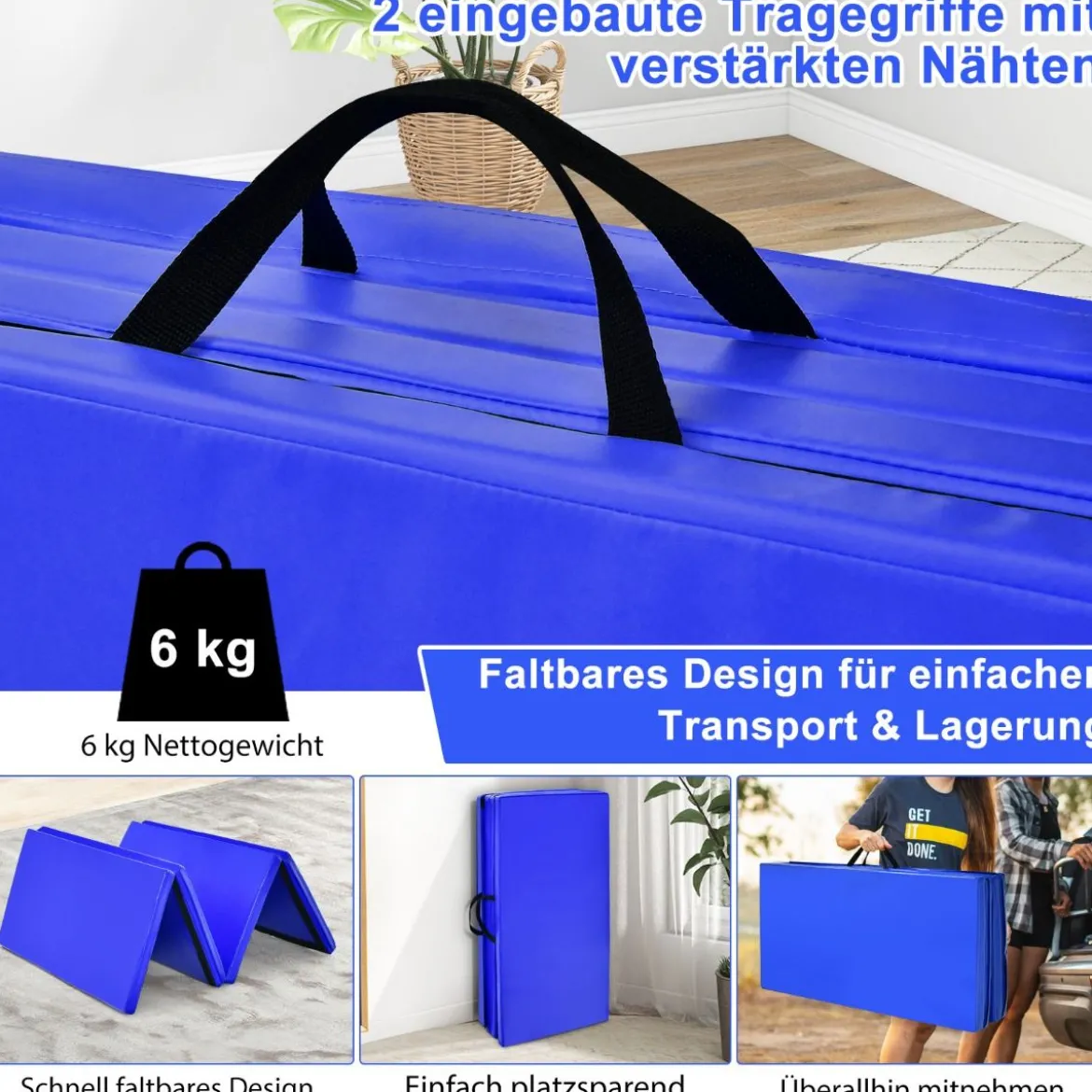240 x 120 x 5 cm Weichbodenmatte Gymnastikmatte klappbar Yogamatte mit Klettverschluss und 2 Tragegriffe